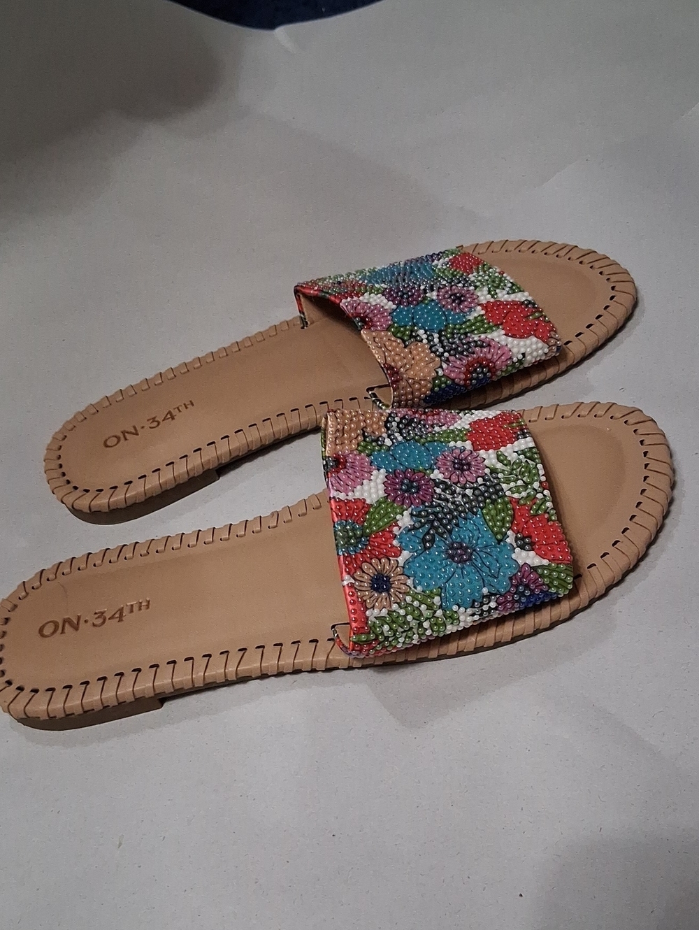 Floral Beaded Slide Sandals in Multicolor - Women's